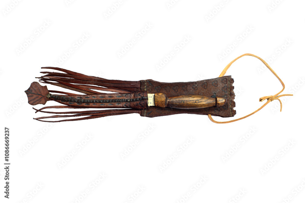 The steel knife lies on the sheath. The steel knife lies on the sheath.
