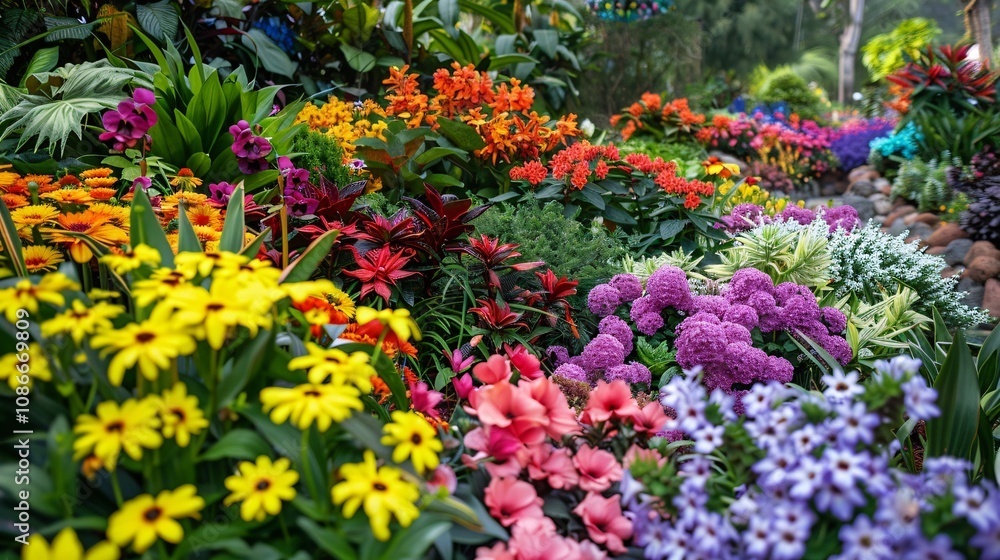 Garden with a variety of colorful blooms Garden with a variety of colorful blooms
