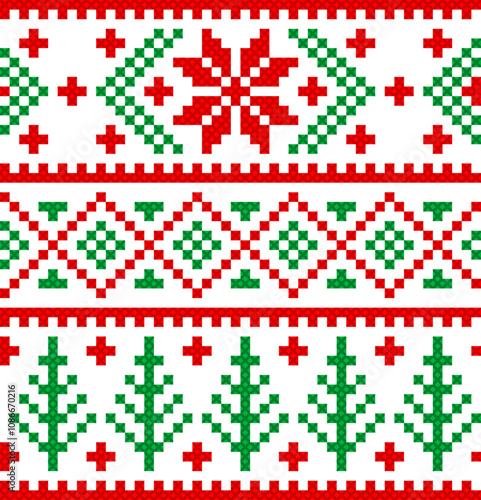 seamless pattern with christmas flower. tribal pattern. local fabric pattern. pixel pattern. cross stitch