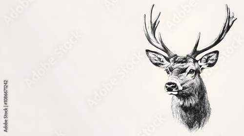 A drawing of a deer head in black and white Tattoo idea for wildlife forest and hunting theme photo