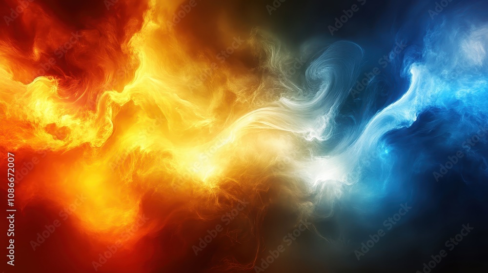 A vibrant swirl of orange, yellow, and blue hues blends together, creating a dynamic and captivating abstract background. A vibrant swirl of orange, yellow, and blue hues blends together, creating a dynamic and captivating abstract background.
