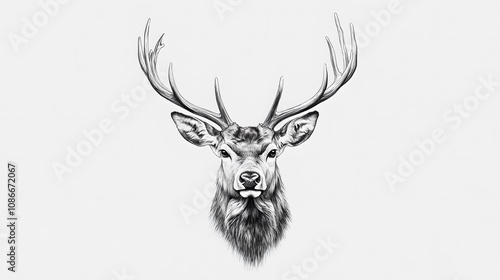 A drawing of a deer head in black and white Tattoo idea for wildlife forest and hunting theme photo