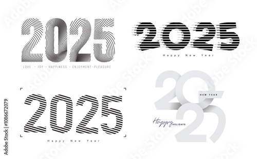 Set of 2025 New Year logo. Number of year design are made of thick and thin lines. Holidays, business element. Design elements for calendar, greeting card, invitation, Christmas. Vector illustration.