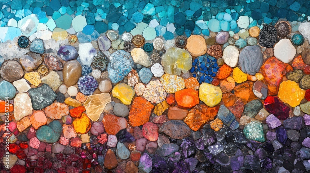 A dynamic mosaic of colorful stones showcasing an artistic blend of hues and textures, creating a visually striking and vibrant display. A dynamic mosaic of colorful stones showcasing an artistic blend of hues and textures, creating a visually striking and vibrant display.