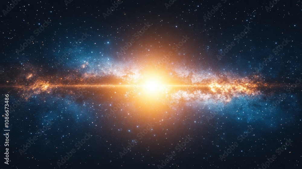 A stunning cosmic scene featuring a bright central starburst surrounded by swirling galaxies and a deep, starry background. A stunning cosmic scene featuring a bright central starburst surrounded by swirling galaxies and a deep, starry background.
