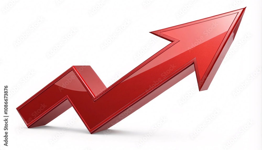 Glossy 3D Red Arrow Representing Financial Growth and Economic Recovery in a Minimalist Design V10 Glossy 3D Red Arrow Representing Financial Growth and Economic Recovery in a Minimalist Design V10