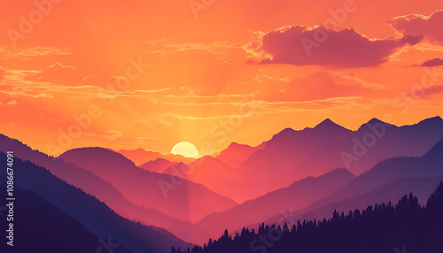 sunset over mountains colorful sky orange and pink hues silhouette of hill 