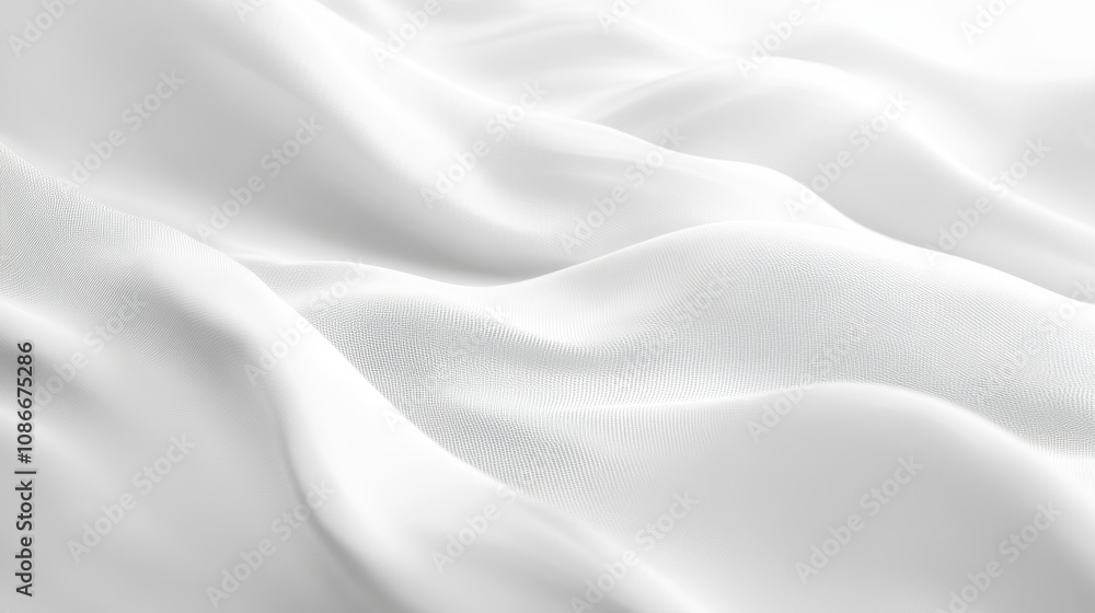 Obraz premium Soft and Elegant White Fabric Waves Showcasing Textures and Light Play, Perfect for Backgrounds in Fashion, Home Decor, and Textiles Photography
