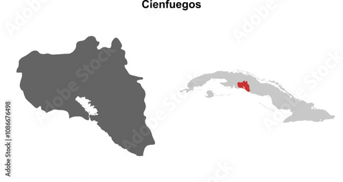 Cienfuegos province blank outline map set photo