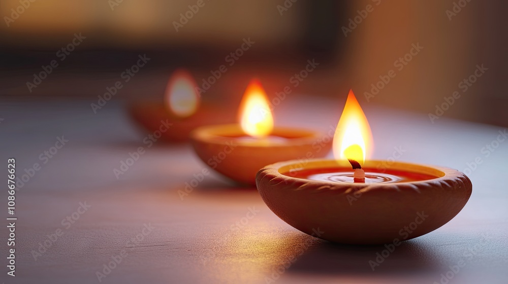 Three glowing traditional oil lamps illuminate a serene setting, creating a warm and inviting atmosphere. Three glowing traditional oil lamps illuminate a serene setting, creating a warm and inviting atmosphere.