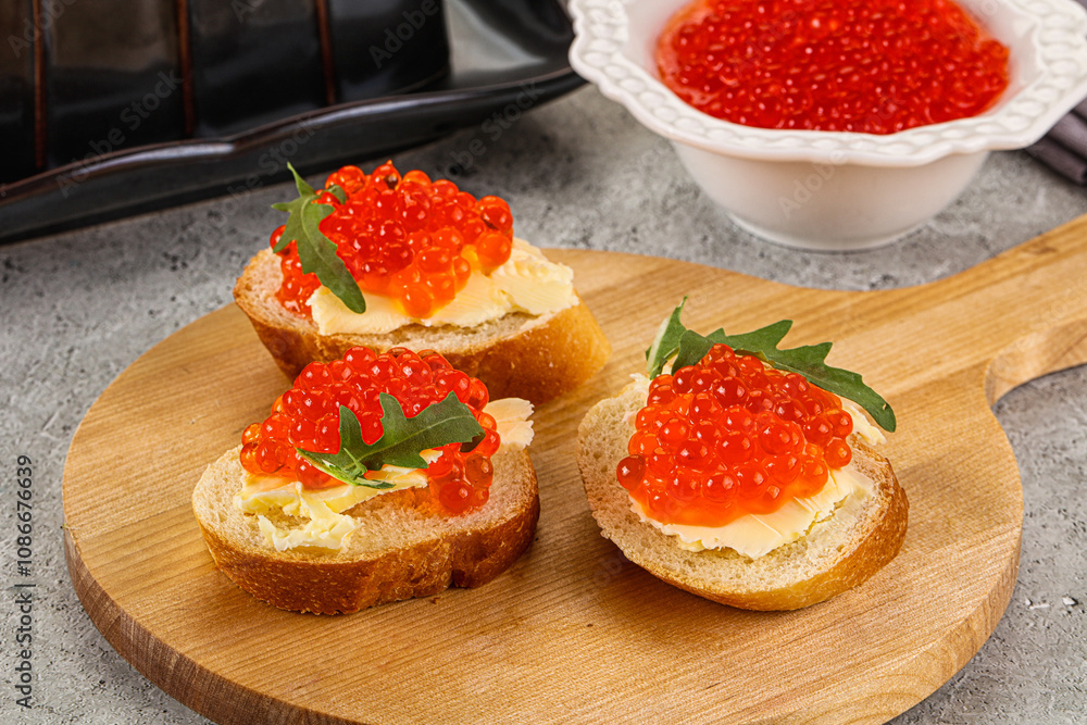 Luxury toast with red caviar