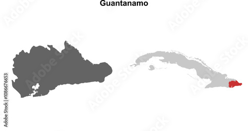 Guantanamo province blank outline map set photo