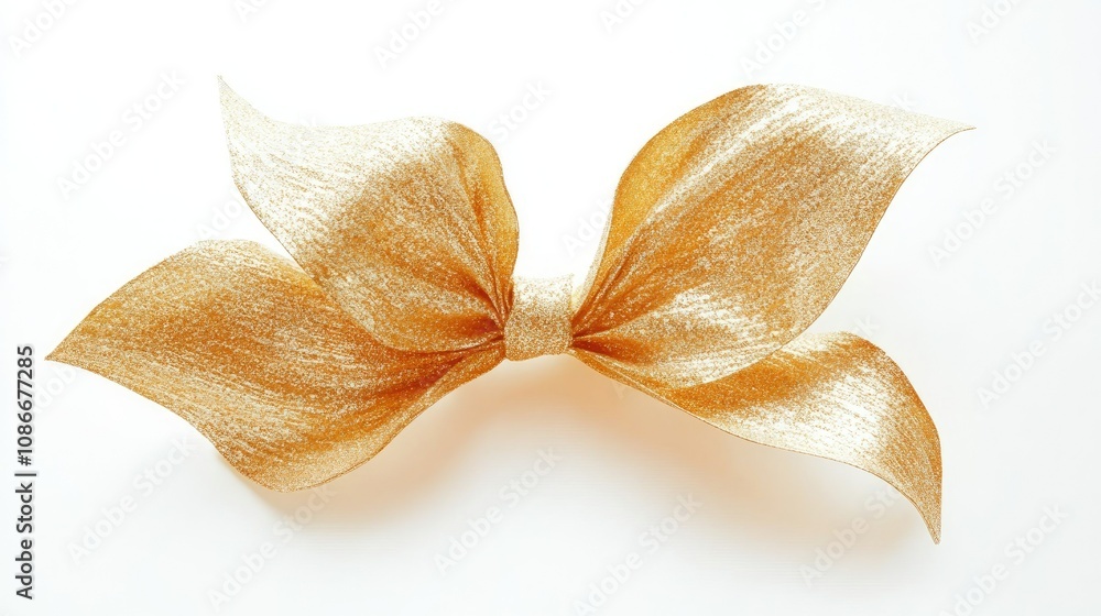 Elegant Gold Bow on a White Background Perfect for Gift Wrapping and Festive Decorations to Enhance Any Special Occasion or Celebration with a Touch of Glamour. Elegant Gold Bow on a White Background Perfect for Gift Wrapping and Festive Decorations to Enhance Any Special Occasion or Celebration with a Touch of Glamour.