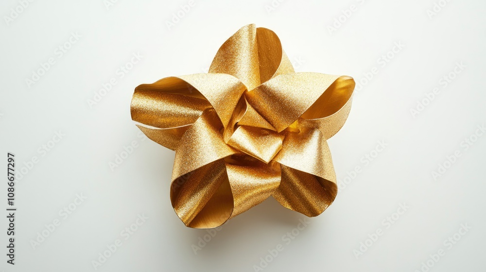 Elegant Golden Gift Bow on Smooth White Surface, Perfect for Celebrations, Birthdays, Weddings, and Special Occasions Capturing the Essence of Festivity and Joy Elegant Golden Gift Bow on Smooth White Surface, Perfect for Celebrations, Birthdays, Weddings, and Special Occasions Capturing the Essence of Festivity and Joy