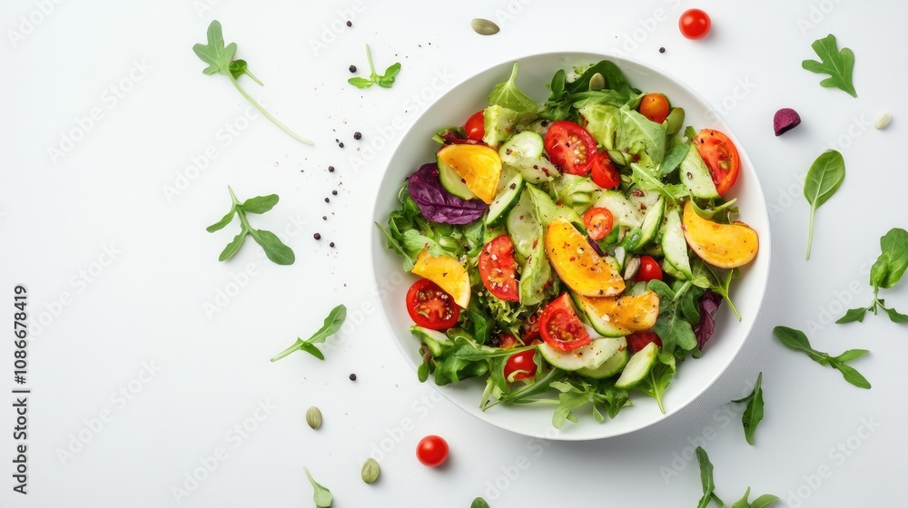 Vibrant mixed green salad with fresh tomatoes and cucumbers, showcasing a colorful blend of ingredients. Vibrant mixed green salad with fresh tomatoes and cucumbers, showcasing a colorful blend of ingredients.