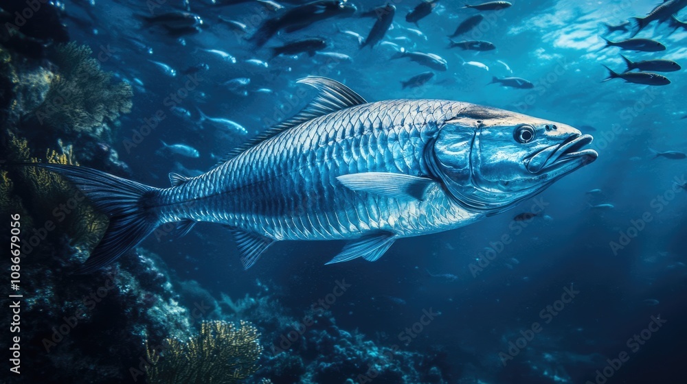 Fototapeta premium Silver Tarpon in the Blue Depths