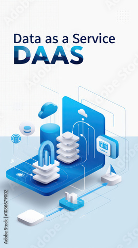 Data As A Server (DAAS) Presentation Template with a Blue and White Concept with Cloud and Server Design theme photo