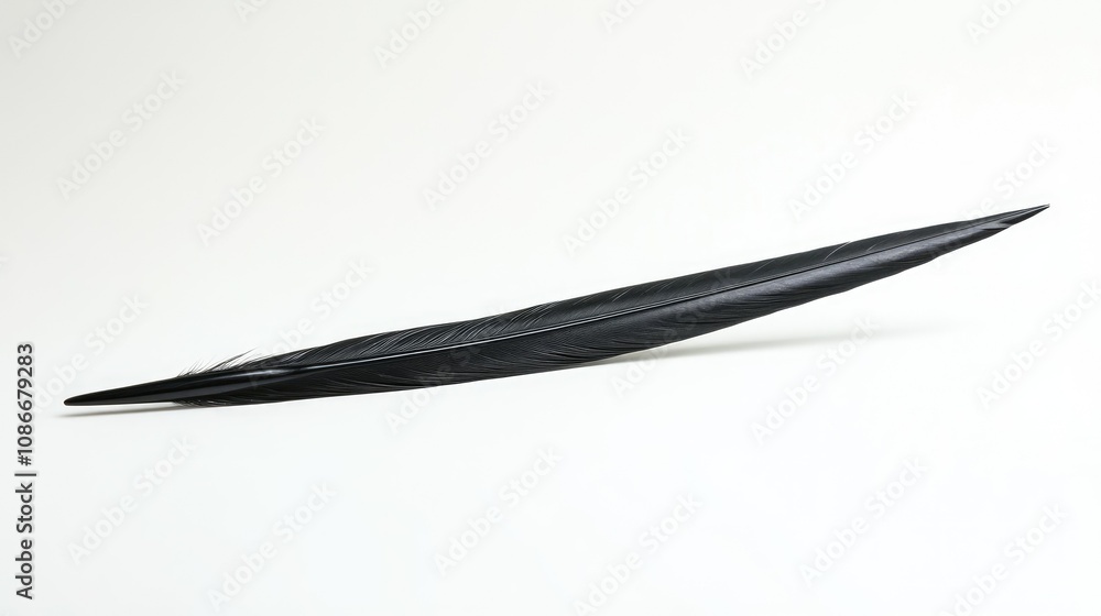 Elegant Black Feather on White Background, Capturing the Beauty of Nature and Symbolizing Lightness, Freedom, and Simplicity in Their Purest Form Elegant Black Feather on White Background, Capturing the Beauty of Nature and Symbolizing Lightness, Freedom, and Simplicity in Their Purest Form