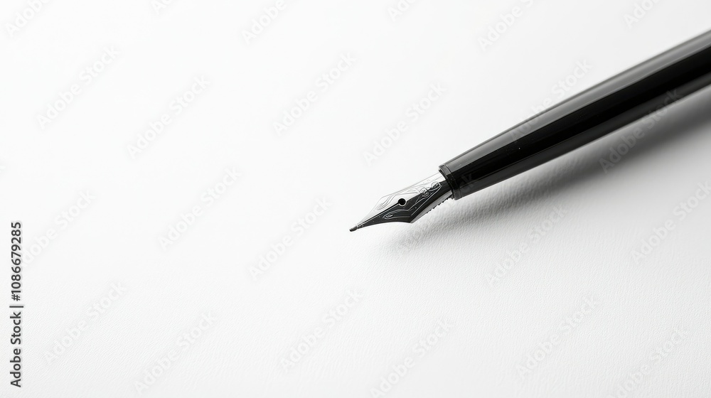 Elegant Black Fountain Pen on Blank White Surface, Ideal for Writing, Calligraphy, and Artistic Expression, Perfect for Office or Personal Use, Minimalist Design Elegant Black Fountain Pen on Blank White Surface, Ideal for Writing, Calligraphy, and Artistic Expression, Perfect for Office or Personal Use, Minimalist Design