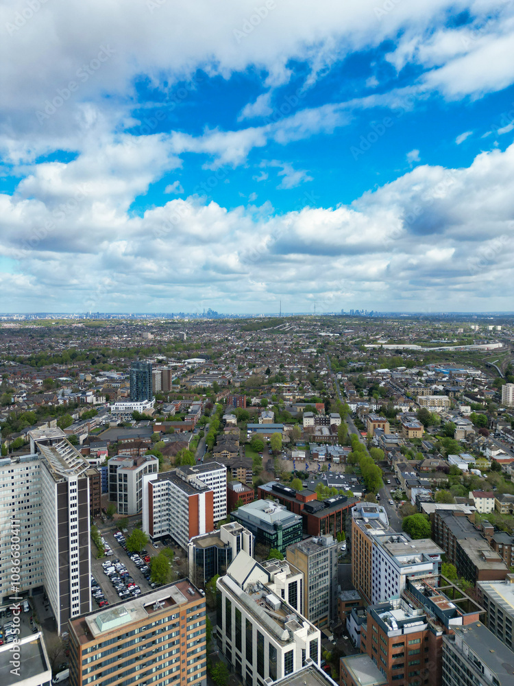 Fototapeta premium Buildings at West Croydon London Capital City Tour. Central London of England of UK. Aerial Footage Was Captured with Drone's Camera on April 24th, 2024