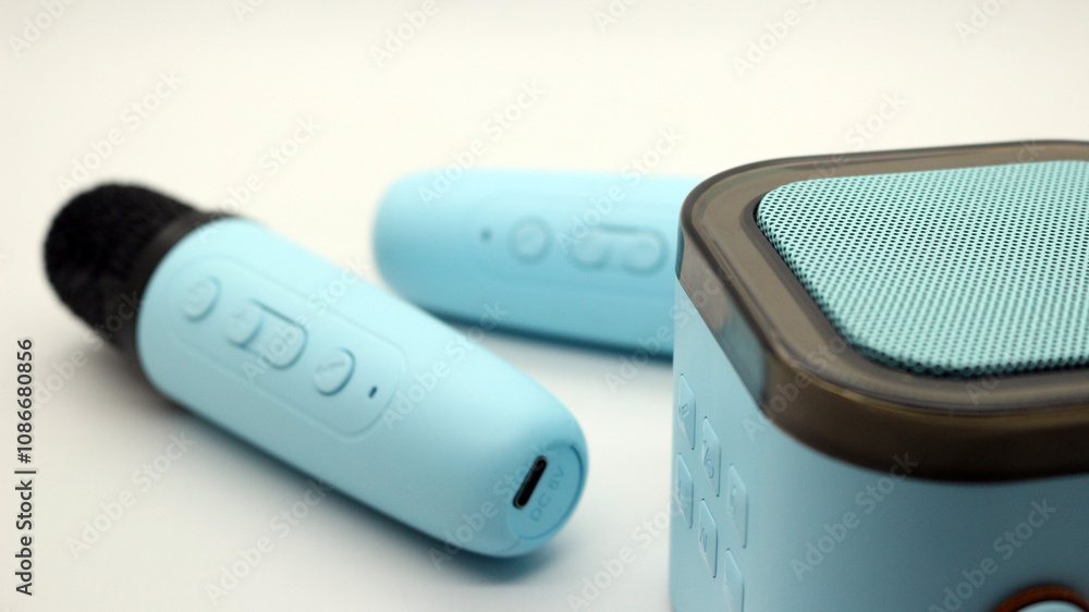 Blue wireless bluetooth microphone and speaker Blue wireless bluetooth microphone and speaker
