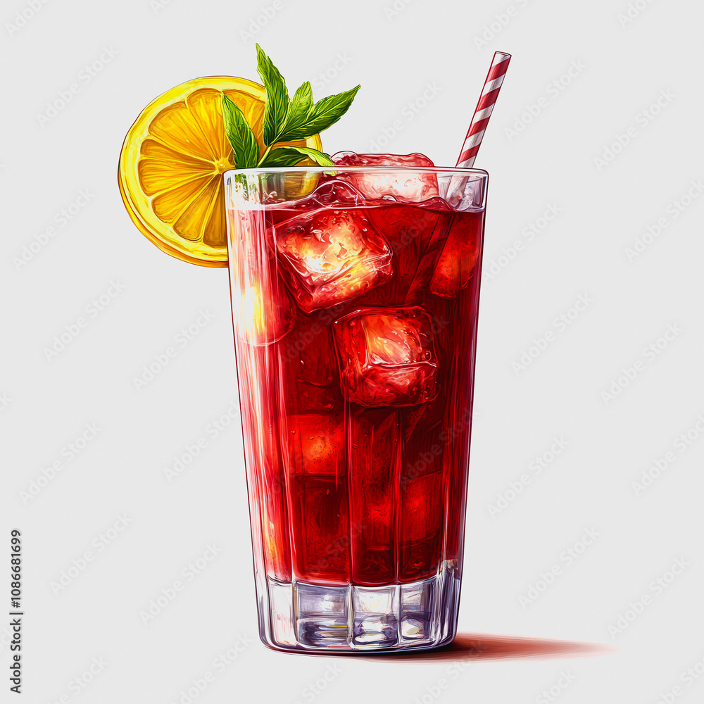 Refreshing Iced Drink with Lemon Slice and Mint Garnish in a Tall Glass, Perfect for Summer Gatherings and Outdoor Events Refreshing Iced Drink with Lemon Slice and Mint Garnish in a Tall Glass, Perfect for Summer Gatherings and Outdoor Events