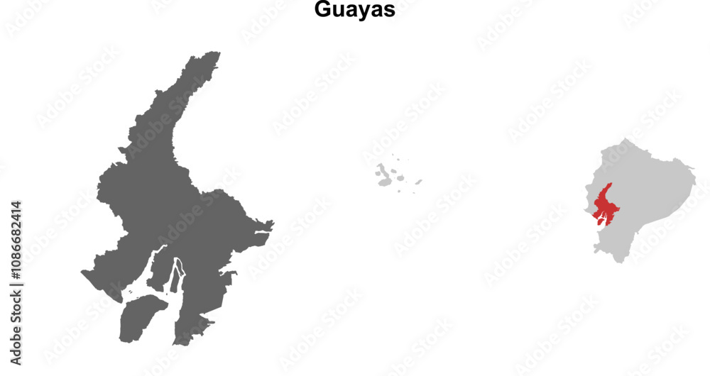 Fototapeta premium Guayas province blank outline map set