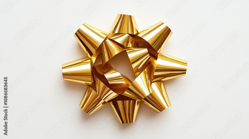 Shiny Gold Gift Bow Decoratively Arranged on a Clean White Background for Festive Celebrations and Holiday Gift Wrapping Inspiration Shiny Gold Gift Bow Decoratively Arranged on a Clean White Background for Festive Celebrations and Holiday Gift Wrapping Inspiration