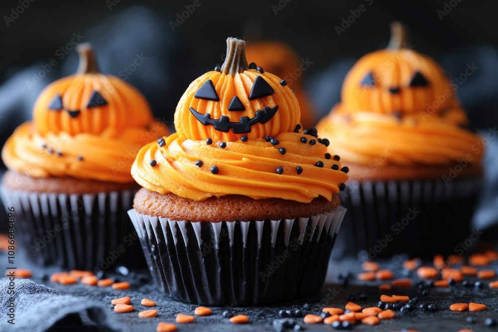 Pumpkin-shaped cupcakes for Halloween. Perfect for a spooky party or festive treat. Pumpkin-shaped cupcakes for Halloween. Perfect for a spooky party or festive treat.
