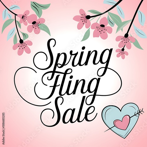 Spring Fling Sale Announcement with Pink Flowers