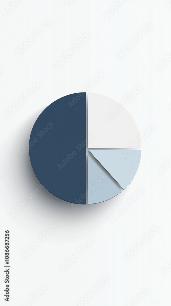 Three-dimensional pie chart in blue and white tones Three-dimensional pie chart in blue and white tones