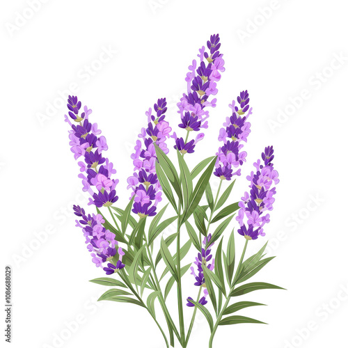 A bouquet of fresh lavender flowers tied with a beige ribbon, isolated on a white background, exuding elegance and fragrance.