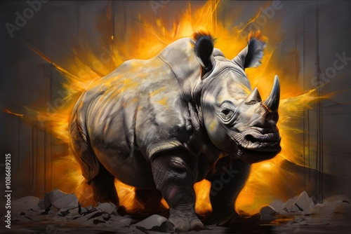 a gray and brown rhino chalk piece bursts into smaller rhino sil photo