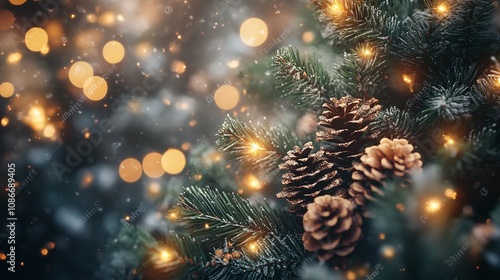 Wallpaper Mural Close-up of Christmas Tree Branch with Festive Lights Torontodigital.ca