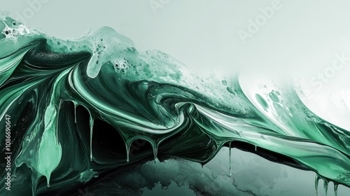 Jade Green Fluid Art with Dripping Marble Waves, Velvet-Like Texture and Swirling Patterns in Abstract Design, Perfect for Backgrounds or Artistic Creations photo