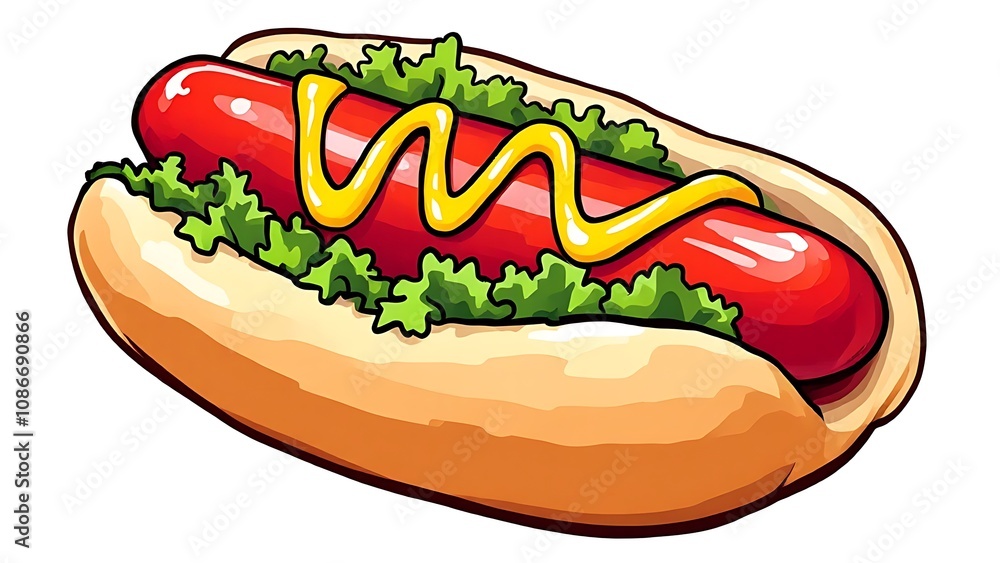 Hot Dog Illustration on white Background Hot Dog Illustration on white Background