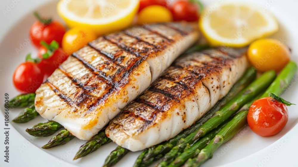 Grilled Fish with Asparagus, Tomatoes, and Lemon Grilled Fish with Asparagus, Tomatoes, and Lemon