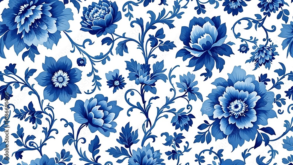 Obraz premium Hand-Drawn Baroque Floral Damask Elegance in Every Detail