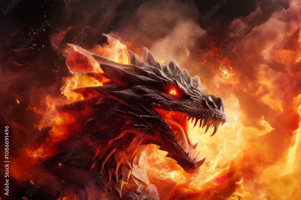 a low angle view of a dragon exploding in a fiery inferno with c a low angle view of a dragon exploding in a fiery inferno with c