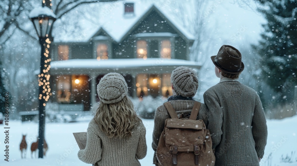 Joyful carolers sing nostalgic christmas songs in a winter wonderland Joyful carolers sing nostalgic christmas songs in a winter wonderland