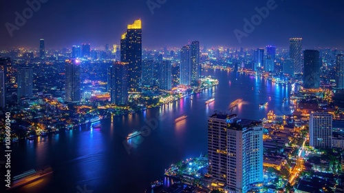 Wallpaper Mural Stunning Night View of a Vibrant City Skyline with Illuminated Towers and River Reflections in an Urban Landscape Torontodigital.ca