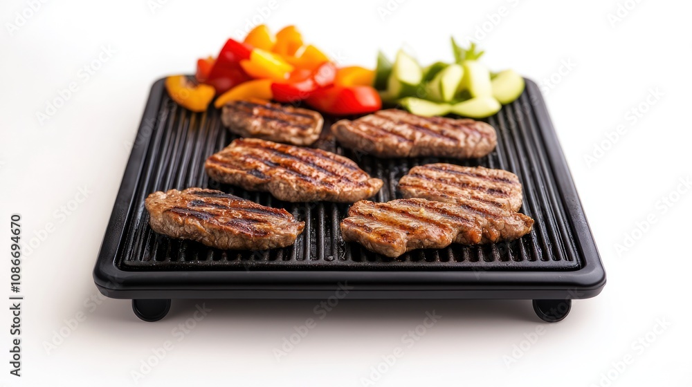 Grilled Steak and Vegetables on a Black Grill Grilled Steak and Vegetables on a Black Grill
