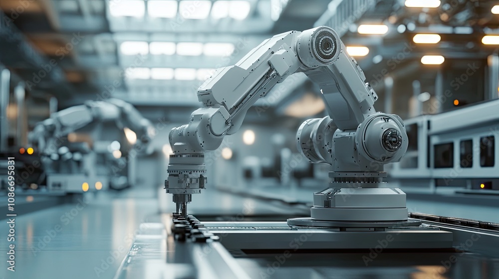 A close-up of a robotic arm in a modern industrial setting, showcasing technology and precision engineering. A close-up of a robotic arm in a modern industrial setting, showcasing technology and precision engineering.
