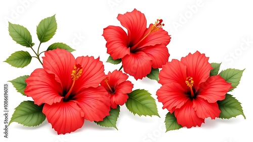 Wallpaper Mural Set of tropical red hibiscus flowers isolated on white background Torontodigital.ca