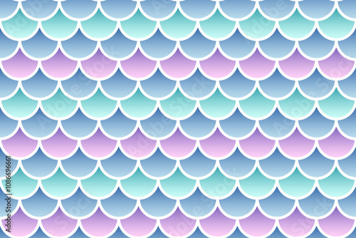 Mermaid wrapping paper template. Reptile skin seamless background. Purple blue print. Fish scale texture. Cute marine pattern. Vector illustration. Retro sea backdrop with gradient.