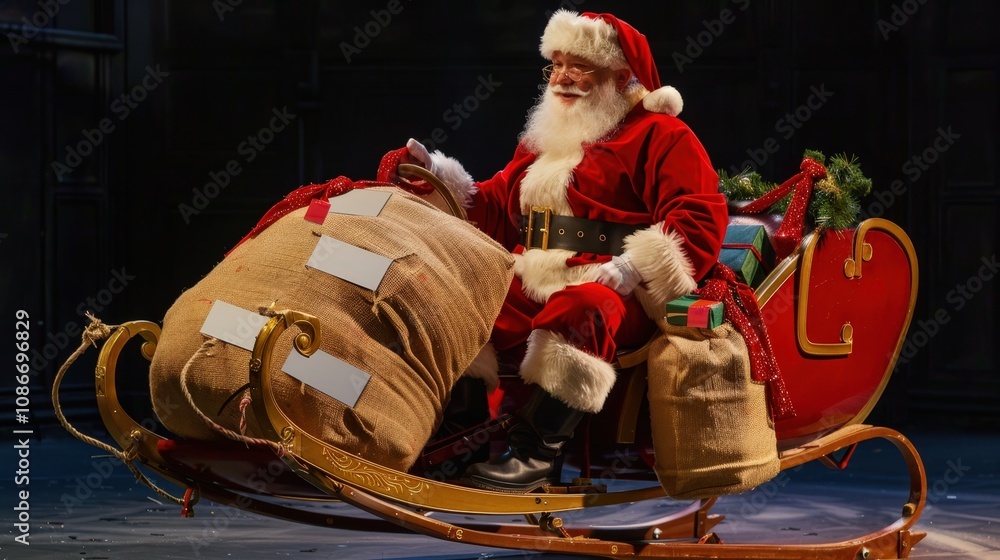Obraz premium Santa Claus in Sleigh with Christmas Gifts