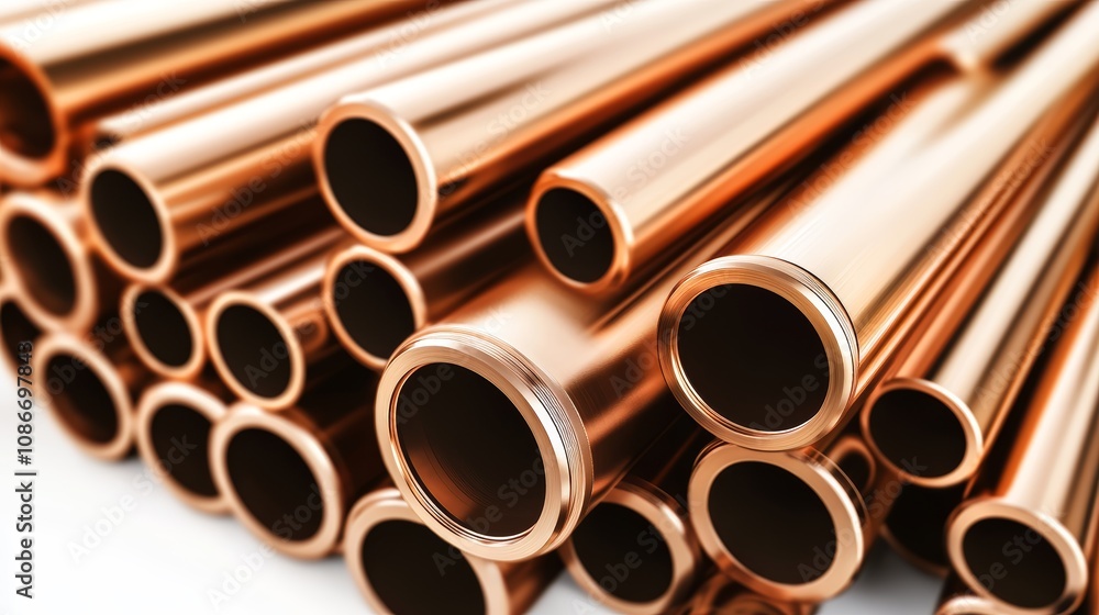 Stack of Shiny Copper Pipes Industrial Metal Material for Construction and Plumbing Stack of Shiny Copper Pipes Industrial Metal Material for Construction and Plumbing