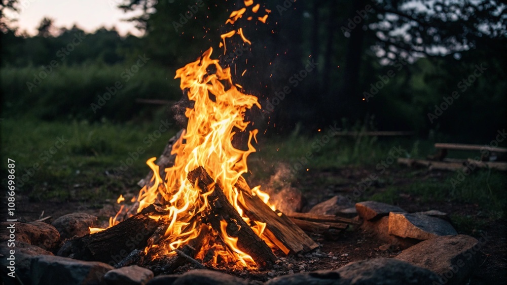 A close-up view of a campfire, showcasing vibrant flames dancing against a dark background.
A close-up view of a campfire, showcasing vibrant flames dancing against a dark background.