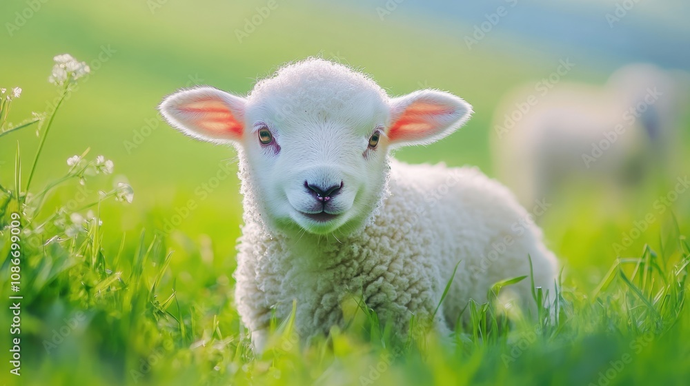 A Curious Lamb in a Field of Green A Curious Lamb in a Field of Green