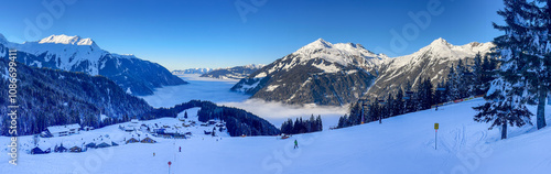 Winter landscape at Garfrescha in the ski region Silvretta Montafon in Vorarlberg, Austria. photo